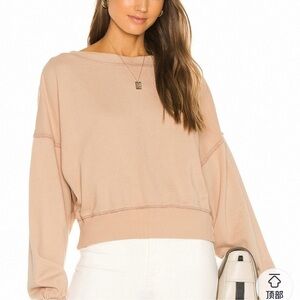Free People Blush pink Crew Neck Sweatshirt with balloon sleeves.